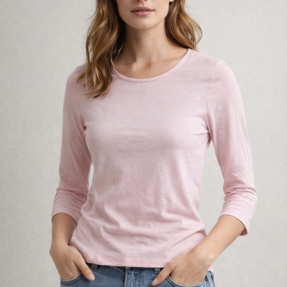Rebecca Malone Pink 3/4 Sleeve Scoop Neck Cotton Blend Top Size Petite Small